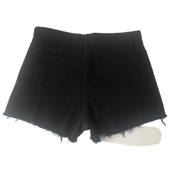 SHEIN High Rise Frayed Hem Black Denim Shorts Women's Medium - Picture 2 of 10